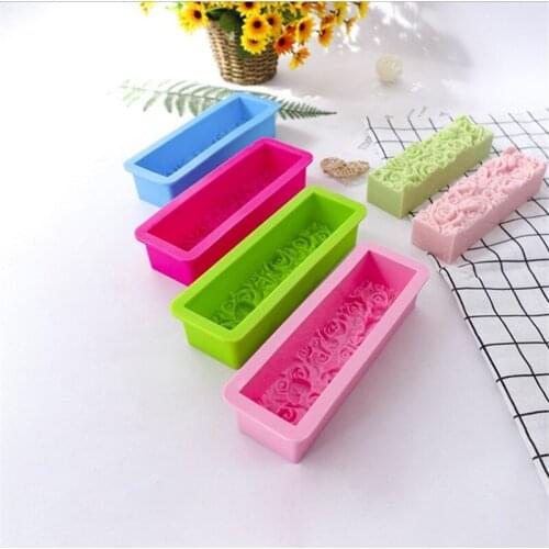 Rectangle Rose Flower Silicone Soap Molds DIY Toast Bread Tray Mold Handmade Soap Making Tools Fondant Cake Baking Mould