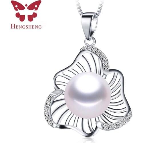 High Luster 100% Natural Freshwater Pearl Flower Pendants For Women 3A Zircon 925 Silver Necklace 45cm With Chain