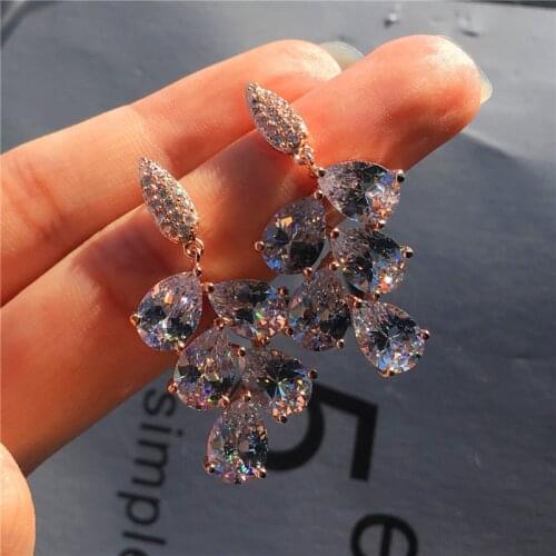 Luxury Female Water Drop Stud Earrings Fashion Party Love Earrings For Women Creative Rose Gold Color Filled Wedding Earrings