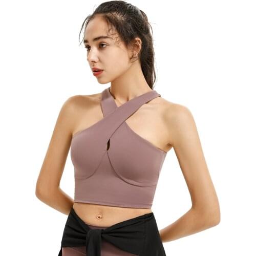 Sport Woman Workout Crop Top For Fitness Cross Wirefree Stretch Nylon Solid Running Brassiere Yoga Underwear Training Gym Bra