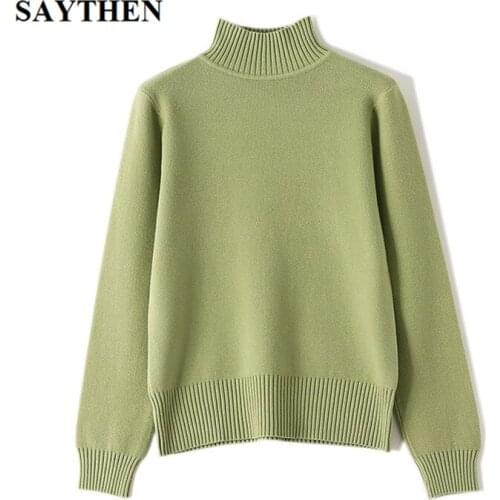 Saythen half high collar autumn 2020 Korean version of the sweater womens loose knit pullovers with solid color bottom tops