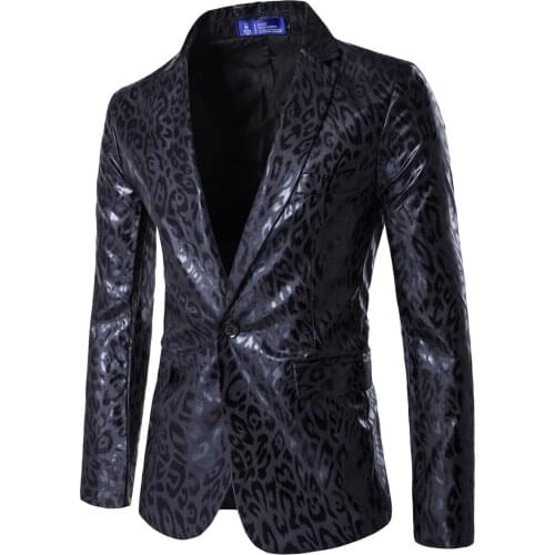 Spring 2021 Mens Fashion Leopard Print Suit Youth Handsome PU Leather Suit