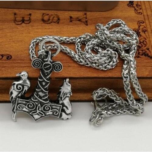 Vintage Style Odin Symbol Viking Totem Pendant Necklace Retro Viking Raven Wolf Amulet Necklace