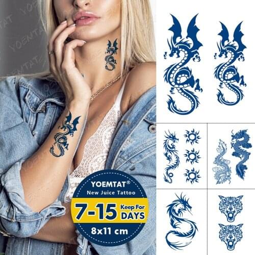 Juice Lasting Waterproof Temporary Tattoo Sticker Dragon Totem Wings Flash Tatoo Male Arm Thigh Sexy Body Art Fake Tatto Female