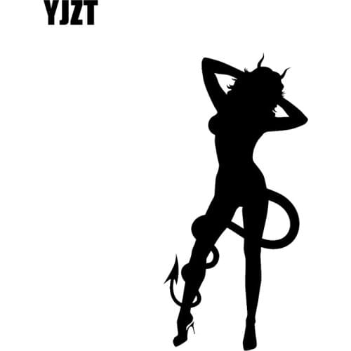 YJZT 7*14.4CM Provocatively Sexy Devil Girl Car Sticker Covering The Body Advanced Design Black/Silver Vinyl Decals C20-0283