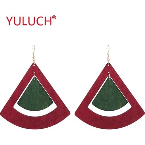 YULUCH 2018 Ethnic geometric elements vintage luxury woman earrings for wooden scalloped pendant small wood earrings gift