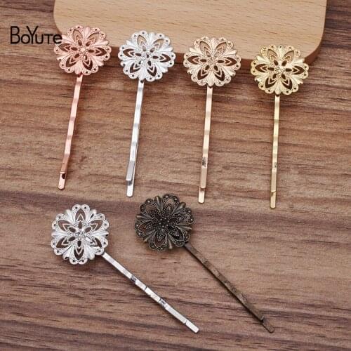 BoYuTe (30 Pieces/Lot) 20MM Filigree Flower Hair Clips Hairpins Handmade Diy Jewelry Accessories Materials