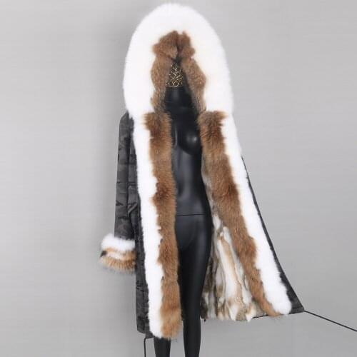 2021 Women Winter Jacket Natural Fox Fur Color matching fur collar Real Rabbit Fur Liner Detachable Female X-Long Parka