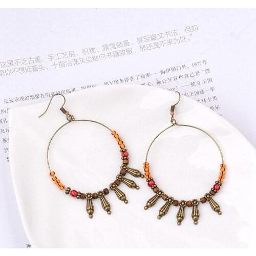 2019 Fashion Women Bohemian Beads Earrings Indian Jewelry Round Tassel Beded Drop Earring Summer Hippie Dangle Earrings Bijoux