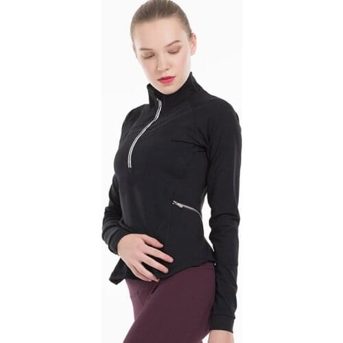 Women Stretch jacket Yoga Sports Gym Fitness Athletic Running 4-way stretch fabric Sweatshirt With zipper and pocket