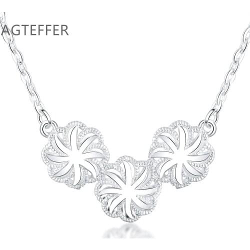 AGTEFFER 925 Sterling Silver 18 Inch Flower Necklace For Women Fashion Wedding party Charm Jewelry