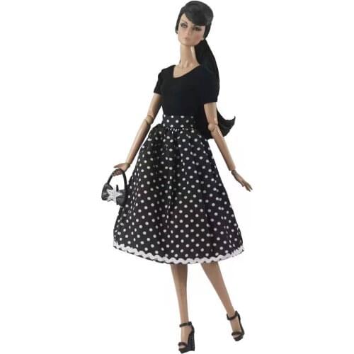 1/6 BJD Clothes Fashion Black Dotted Polka Doll Dress For Barbie Doll Clothes Princess Party Gown Outfit 11.5" Dolls Accessories
