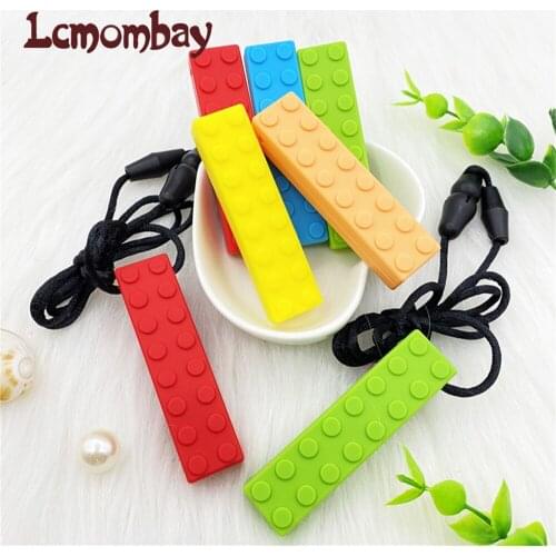 1Pcs Block Baby Teethers Sensory Chew Necklace Brick Silicone Biting Topper Teethers Toy Building Blocks Teether