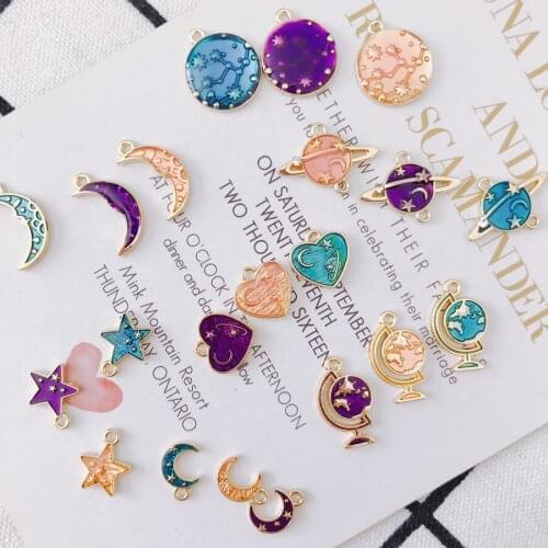 10 pieces / lot Alloy moon star globe K gold drop oil alloy pendant bracelet pendant Other