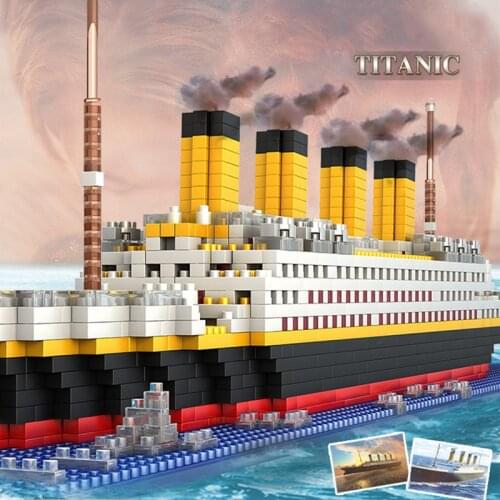 1860pcs Blocks Set Titanic Ship Mini Cruise Model Boat DIY Assemble Building Block Diamond Classical Brick Kids Toys Block Toys