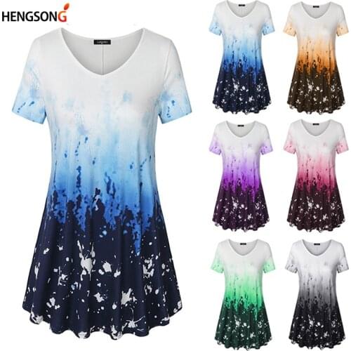 2020 Fashion Spring Summer Women Printed T Shirt V Neck Short Sleeve Casual Female Long Tops Women Home Casual Clothes
