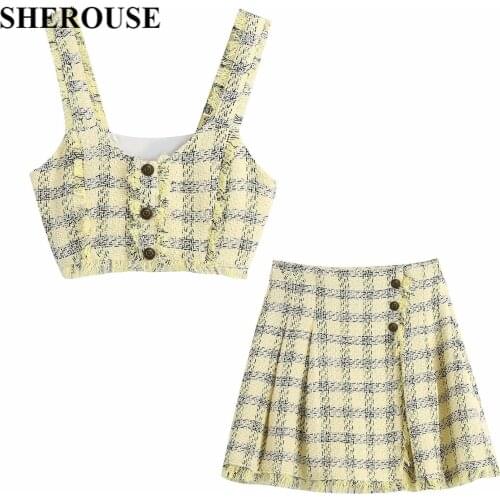 2021 Two Pieces Set Women Pleated Crop Tops and Short Skirts Suit Fashion Casual Chic Lady Woman Outfit Dress Sets Summer