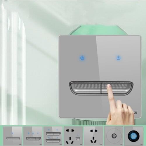 250V Trendy Design 86 * 92mm 1/2/3/4 Gang 1/2Way Grey Glass Panel Automatic Reset Paddle Switch LED Indicator