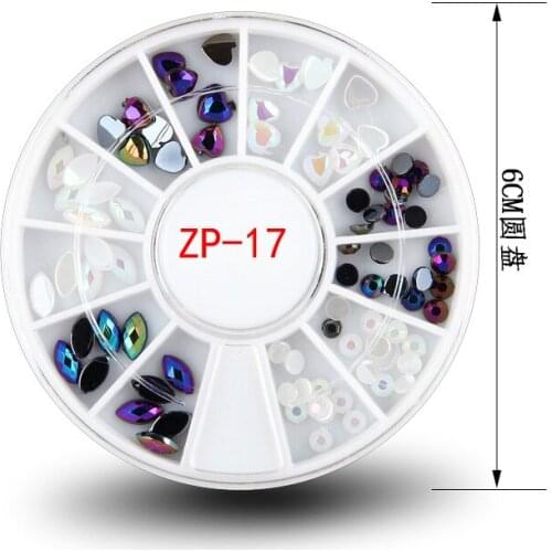 1Set White AB Black Glitter Nail RHINESTONES PEARLS Wheel Round Heart 17 Designs Mixed Flat Back Charm 3D Nail Decorations