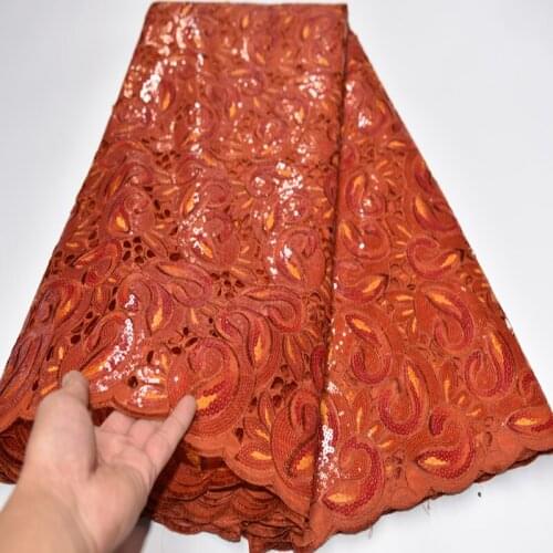 5yards/pc) High quality orange African hand cut organza lace fabric with excellent sequins embroidery for party dress POL146