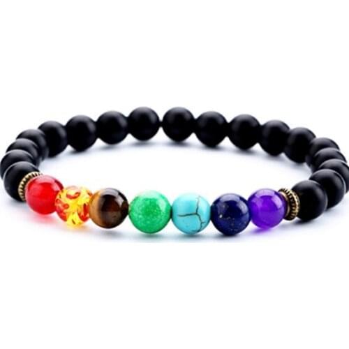 8mm bohemian multicolor Agate beads Chakra Healing Reiki Buddha Yoga Bracelet elastic adjustable Volcanic Stone Bangles cgb23