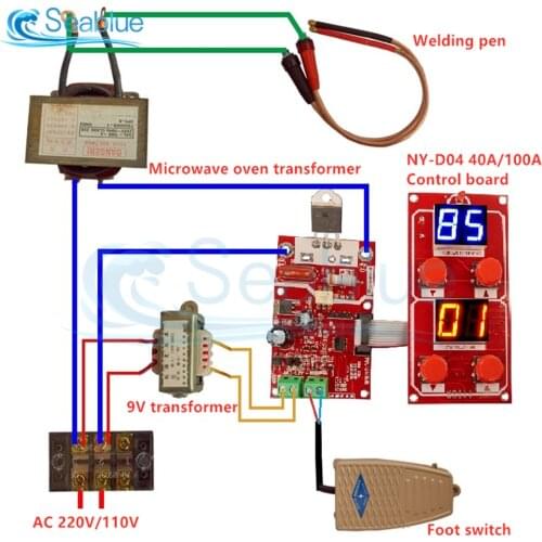 NY-D04 40A 100A LED Digital Spot Welder Adjustable Time Current Controller Spot Welding Machine AC 9V Transformer Control Board