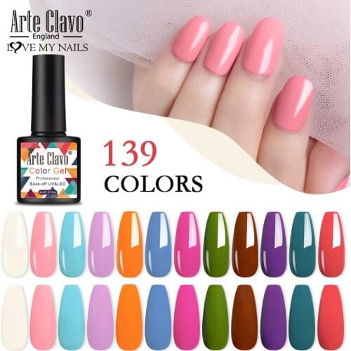 Arte Clavo Gel Nail Polish 8ml 139 Colors All For Manicure Soak Off Semi-Permanant Gel Varnish Base Top Coat Glitter Sequins