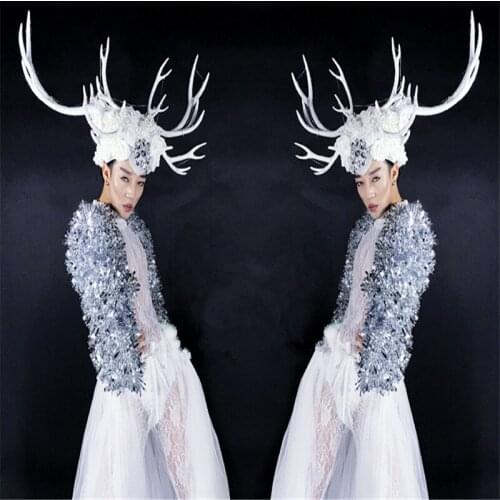 BC67 Men ballroom dance led costumes luminous light bodysuit sexy dresses party outfit model performance clothe skirt headwear