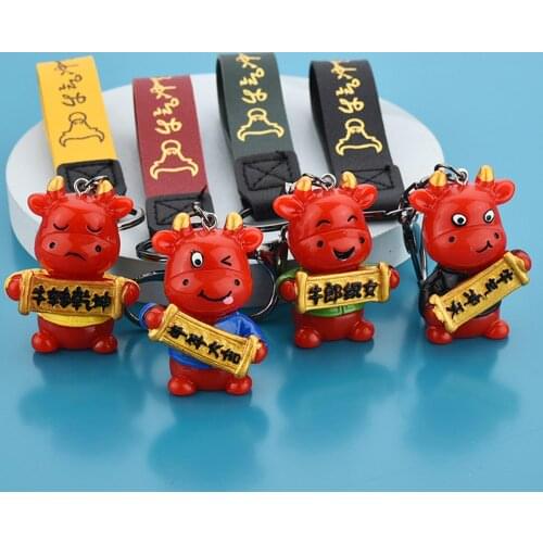 2021 New Year Chinese Zodiac Cartoon Bull Cow Ox Cattle Decor Pendant Keychain