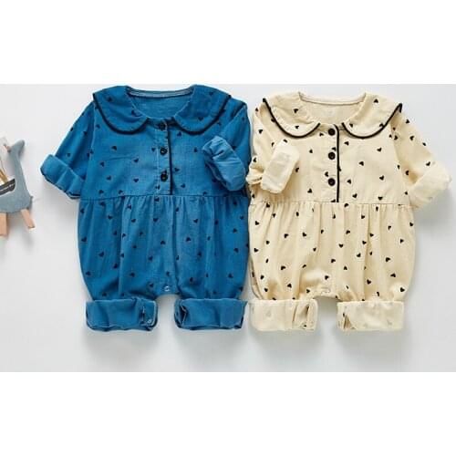 Korean Style Long Sleeves Toddler Baby Boy Girl Cute Point Outfit Romper Lapel Spring Autumn Newborn Baby Romper Costume