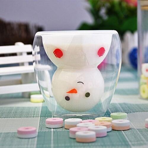 Double-layer Water Cup Beautiful Durable High Borosilicate Glass Creative Snowman Decor Coffee Milk Juice Mug for Home
