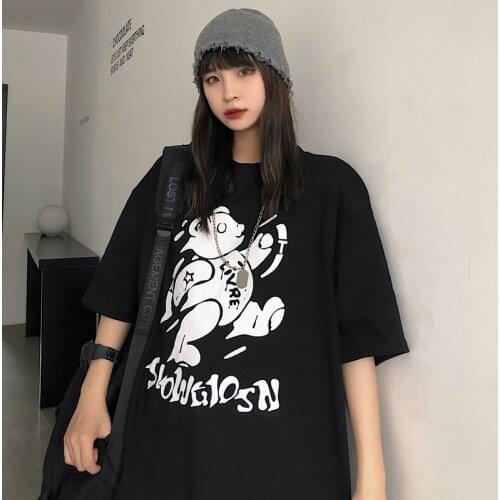 Summer personality printed short-sleeved printed t-shirt female Harajuku style loose Harajuku style top T-shirt all-match female
