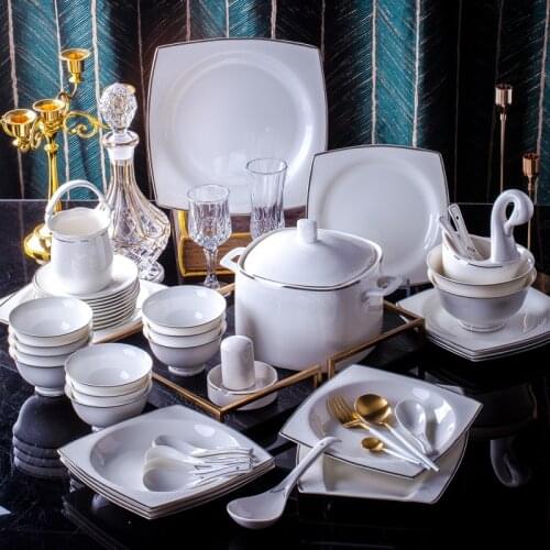 60 Heads ceramic tableware chinese dishes European style dishes set Tableware Rice Bowl Salad Noodles Bowl Dinnerware Sets