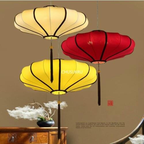 Chinese Pendant Lamp Modern creative tea house classical lamp Chinese Red Lantern antique cloth Chandelier