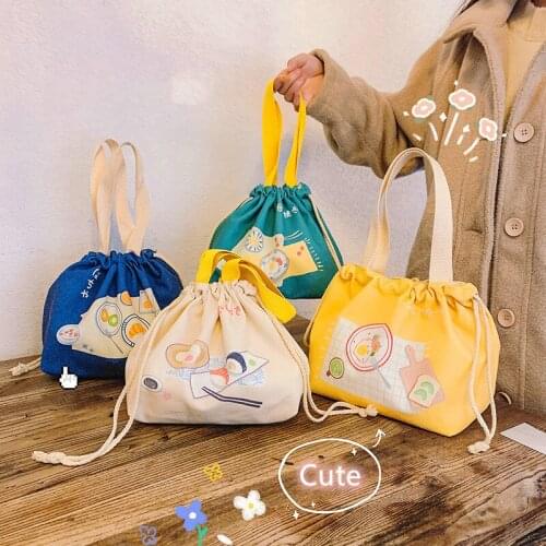 Lunch Box Bag Drawstring Lunch Bag Bento Tote Pouch Portable Children Storage Box Travel Tableware Storage Bag Kichen Organizer