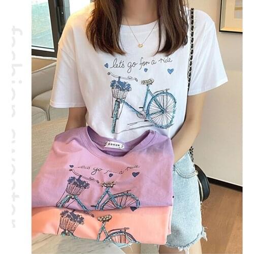 GGRIGHT Summer T Shirt Women Korean Fashion White Tshirt Short Sleeve 3D Beading Tee Shirt Femme 2021 Girls Tops Purple Pink