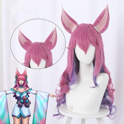 Advance sale game League of Legends cosplay wig LOL Ahri Soul lotus skin gradual long roll COS wig