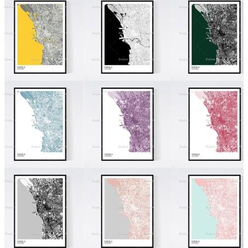 Manila, Philippines Map Nordic Retro Minimalism Painting Posters and Prints on Canvas Wall Art Modular Pictures Home Decor Gift