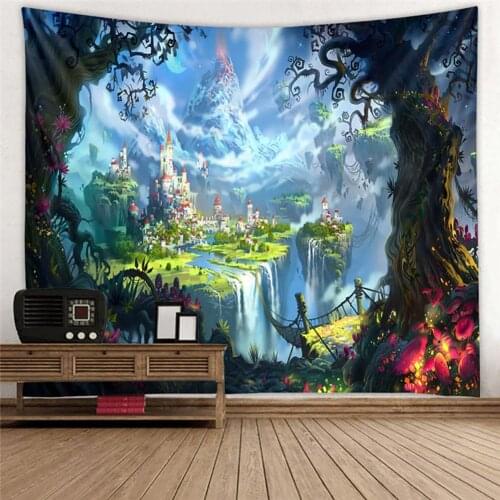 Wall Tapestry Fantasy Forest Castle Tapestry Wall Bedspread Blanket Backdrop Decor Wall Tapestry hippie Wall Hanging Tapestry