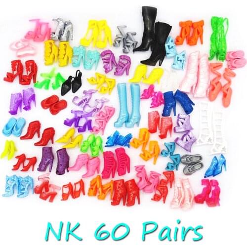 NK 60 pairs Doll Shoes Fashion Cute Colorful Assorted shoes for Barbie Doll with Different styles High Quality Baby Toy 6X