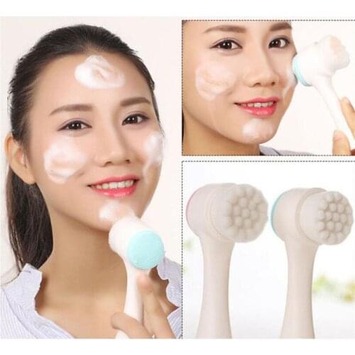 New Double-sided Silicone Skin Care Tool Facial Cleanser Brush Face Cleaning Vibration Facial Massage Washing Product Wholesale