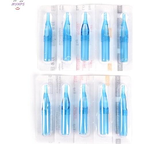 New 10pcs Blue Mixed Sterile Disposable Tattoo Machine Gun Nozzle Tips Needle Tube For Tattoo Gun Needle Ink Cup Grip Kits