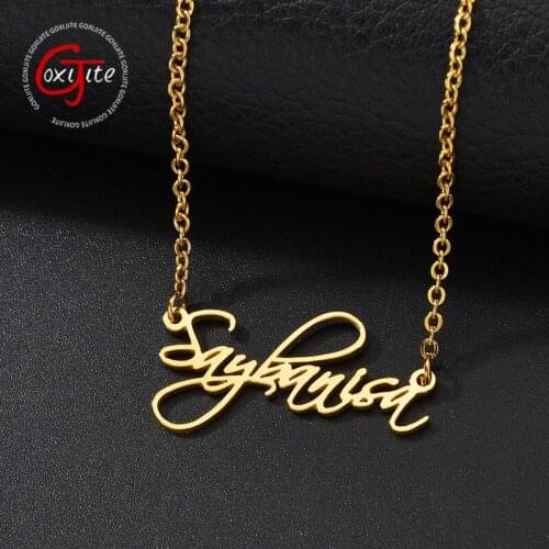 Goxijite Personalized Script Style Name Pendant Necklaces Women Men Customize Cursive Nameplate Choker Necklace Wedding Gift