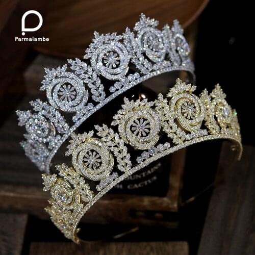 Parmalanbe Luxury Zirconia Queen Crowns Crystal Headdress For Woman Bride Tiaras Wedding Accessories CZ Party Jewelry