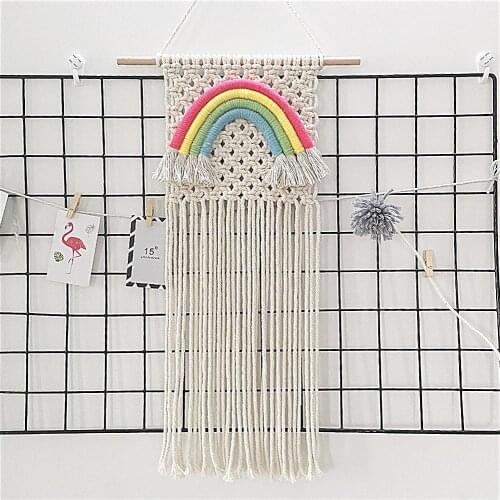 Handmade Woven Rainbow Macrame Boho Chic Wall Hanging Room Decoration Photo Props Art Macrame Tapestry