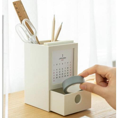 2021 Creative Pen Holder With Calendar Home Office Desk Organizer Multifunction Pen Stand Office Desk Accessories Organizer