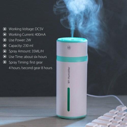 ELOOLE Portable Humidifier Ultra-Silent Spray Mist Diffuser Air Fresher With Colorful Night Light For Room Car Office 230 ML