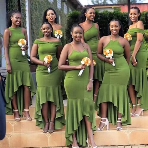 Simple 2019 Short Bridesmaid Dress Elastic Satin Halt Neck Green Wedding Guest Dress Irregular Skirt Vestidos De Dama De Honra