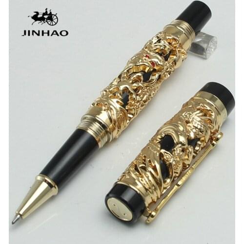 JINHAO Dragon Phoenix Vintage Luxurious Rollerball Pen, Metal Carving Embossing Heavy Pen, Noble Gray & Red for Office School