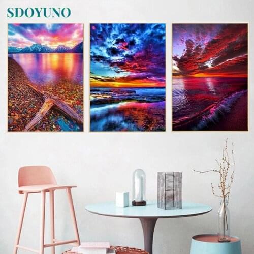 SDOYUNO 3Pcs 40x50cm Painting By Numbers For Adult Scenery DIY Paint By Numbers On Canvas Frameless Beach Hand Painting